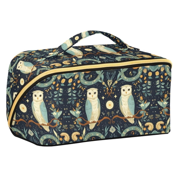 FORMRS Makeup Bag Travel Cosmetic Organizer for Women Fold Flat Zipper Pouch with Handle, Mystical Owls Pattern