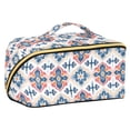 thumbnail image 1 of FORMRS Makeup Bag Travel Cosmetic Organizer for Women Fold Flat Zipper Pouch with Handle, Navy Blossom Mosaic, 1 of 8