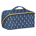 thumbnail image 1 of FORMRS Makeup Bag Travel Cosmetic Organizer for Women Fold Flat Zipper Pouch with Handle, Navy Blue Anchors Pattern, 1 of 8