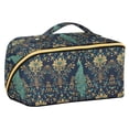 thumbnail image 1 of FORMRS Makeup Bag Travel Cosmetic Organizer for Women Fold Flat Zipper Pouch with Handle, Navy Blue Peacock Pattern, 1 of 8