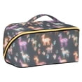 thumbnail image 1 of FORMRS Makeup Bag Travel Cosmetic Organizer for Women Fold Flat Zipper Pouch with Handle, Neon Llamas Pattern, 1 of 8