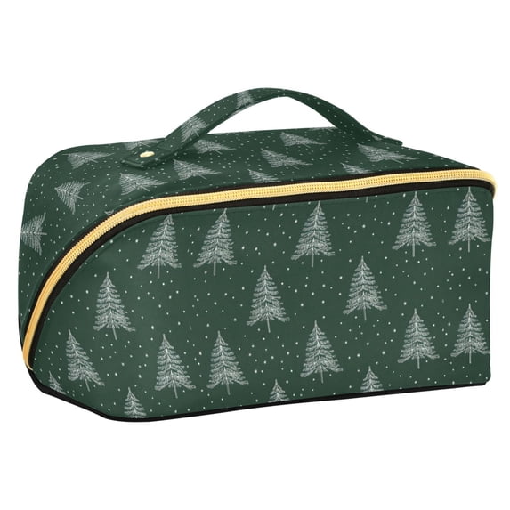 FORMRS Makeup Bag Travel Cosmetic Organizer for Women Fold Flat Zipper Pouch with Handle, New Year Tree Pattern