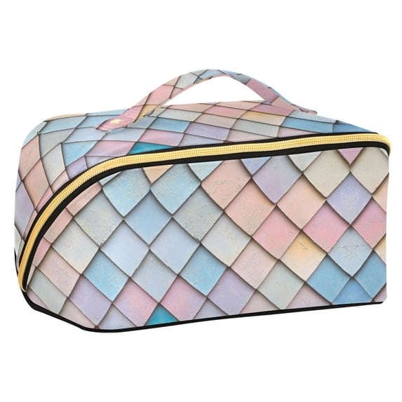 FORMRS Makeup Bag Travel Cosmetic Organizer for Women Fold Flat Zipper Pouch with Handle, Orange Art Pattern