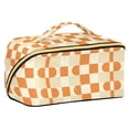 thumbnail image 1 of FORMRS Makeup Bag Travel Cosmetic Organizer for Women Fold Flat Zipper Pouch with Handle, Orange Checkered Pattern, 1 of 8