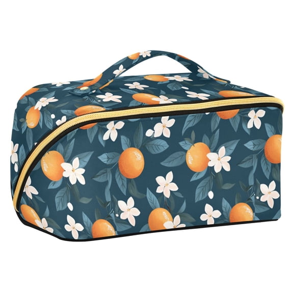 FORMRS Makeup Bag Travel Cosmetic Organizer for Women Fold Flat Zipper Pouch with Handle, Oranges Pattern