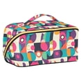 thumbnail image 1 of FORMRS Makeup Bag Travel Cosmetic Organizer for Women Fold Flat Zipper Pouch with Handle, Pink Geometric, 1 of 8