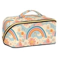 thumbnail image 1 of FORMRS Makeup Bag Travel Cosmetic Organizer for Women Fold Flat Zipper Pouch with Handle, Pink Retro Sun, 1 of 8
