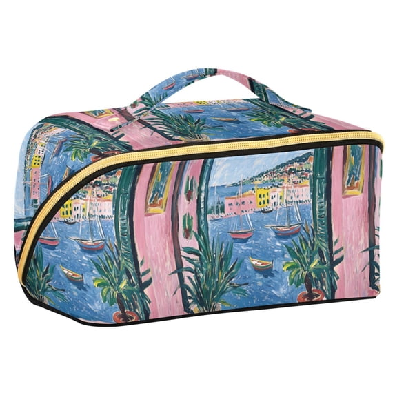 FORMRS Makeup Bag Travel Cosmetic Organizer for Women Fold Flat Zipper Pouch with Handle, Pink Window