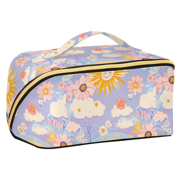 FORMRS Makeup Bag Travel Cosmetic Organizer for Women Fold Flat Zipper Pouch with Handle, Purple Clouds