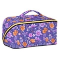 thumbnail image 1 of FORMRS Makeup Bag Travel Cosmetic Organizer for Women Fold Flat Zipper Pouch with Handle, Purple Wildflowers Pattern, 1 of 8