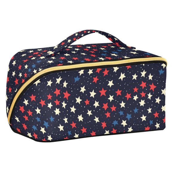 FORMRS Makeup Bag Travel Cosmetic Organizer for Women Fold Flat Zipper Pouch with Handle, Red Starry Pattern