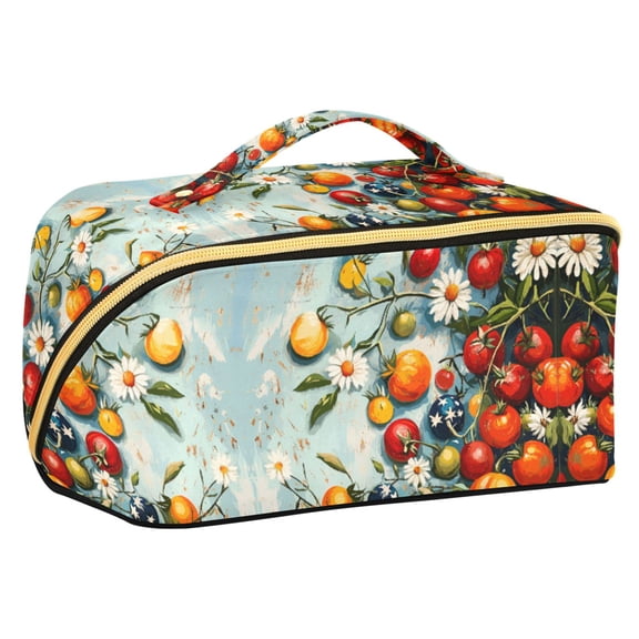FORMRS Makeup Bag Travel Cosmetic Organizer for Women Fold Flat Zipper Pouch with Handle, Red Tomatoes