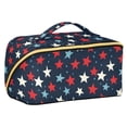 thumbnail image 1 of FORMRS Makeup Bag Travel Cosmetic Organizer for Women Fold Flat Zipper Pouch with Handle, Red White Stars, 1 of 8
