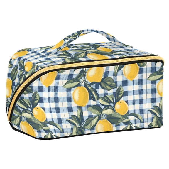 FORMRS Makeup Bag Travel Cosmetic Organizer for Women Fold Flat Zipper Pouch with Handle, Retro Beige Lemon