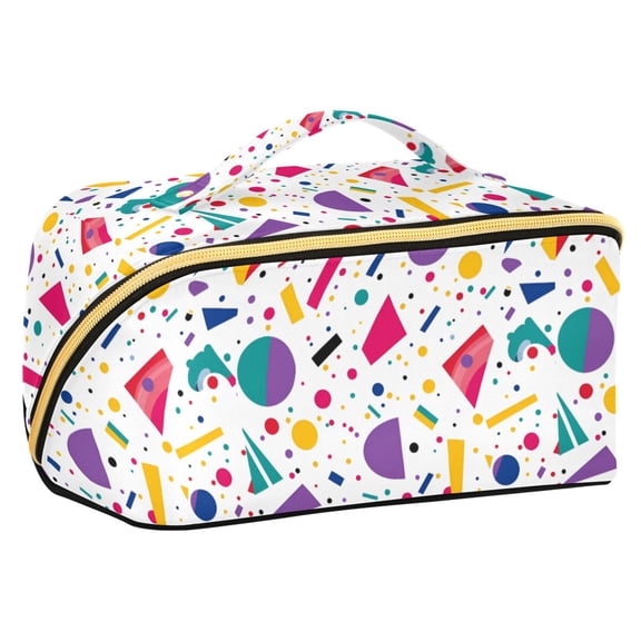FORMRS Makeup Bag Travel Cosmetic Organizer for Women Fold Flat Zipper Pouch with Handle, Retro Round