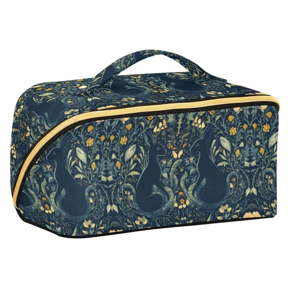 FORMRS Makeup Bag Travel Cosmetic Organizer for Women Fold Flat Zipper Pouch with Handle, Shadowy Forest Pattern