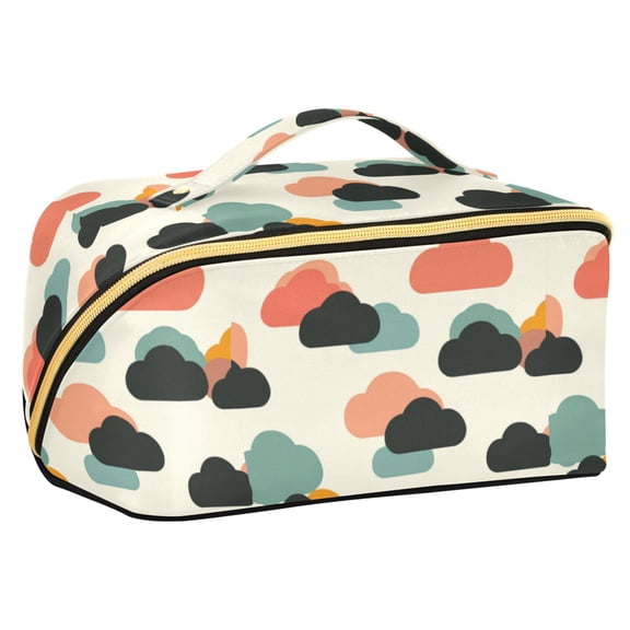 FORMRS Makeup Bag Travel Cosmetic Organizer for Women Fold Flat Zipper Pouch with Handle, Simple Clouds