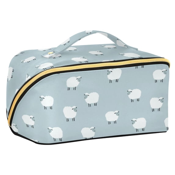FORMRS Makeup Bag Travel Cosmetic Organizer for Women Fold Flat Zipper Pouch with Handle, Simple Sheep Pattern