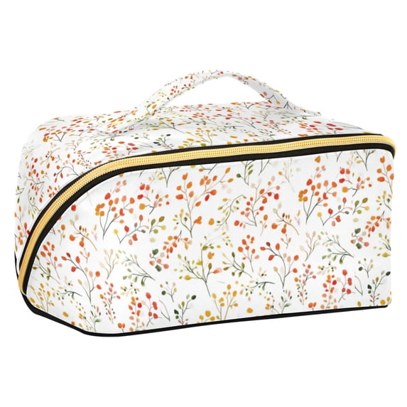 FORMRS Makeup Bag Travel Cosmetic Organizer for Women Fold Flat Zipper Pouch with Handle, Small Floral Pattern
