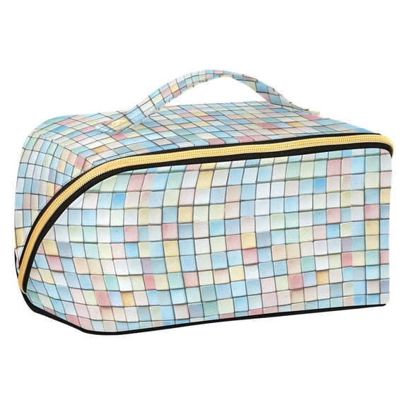 FORMRS Makeup Bag Travel Cosmetic Organizer for Women Fold Flat Zipper Pouch with Handle, Small Pastel Pattern