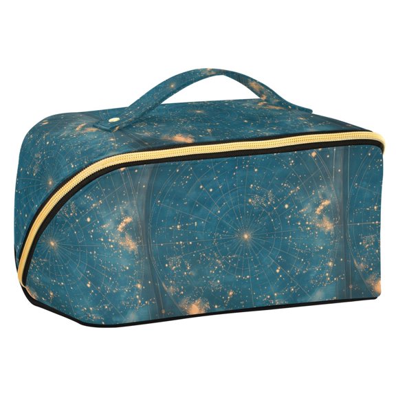 FORMRS Makeup Bag Travel Cosmetic Organizer for Women Fold Flat Zipper Pouch with Handle, Star Map