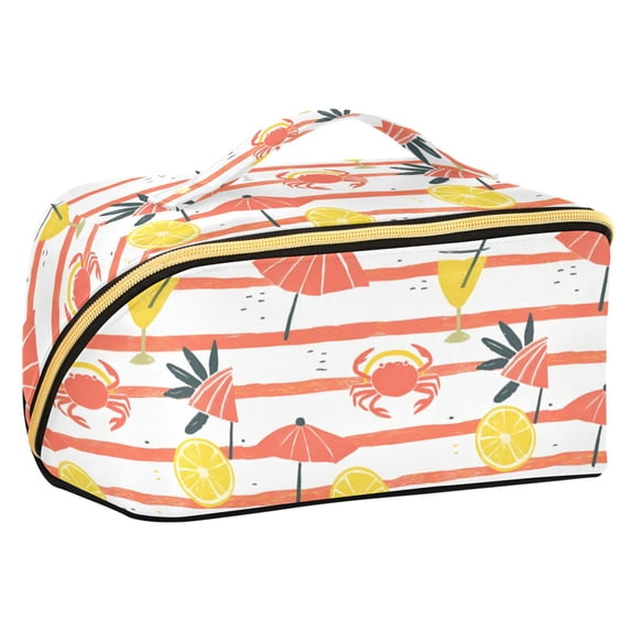 FORMRS Makeup Bag Travel Cosmetic Organizer for Women Fold Flat Zipper Pouch with Handle, Striped Crab