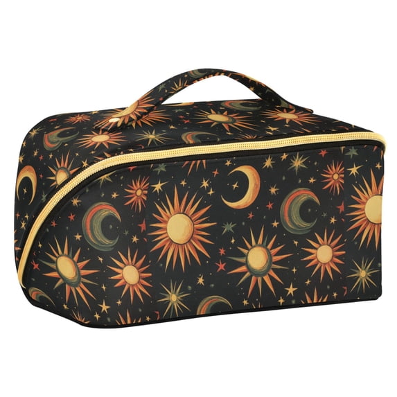FORMRS Makeup Bag Travel Cosmetic Organizer for Women Fold Flat Zipper Pouch with Handle, Sun Moon and Stars Pattern