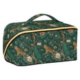 thumbnail image 1 of FORMRS Makeup Bag Travel Cosmetic Organizer for Women Fold Flat Zipper Pouch with Handle, Tiger and Peacock Pattern, 1 of 8