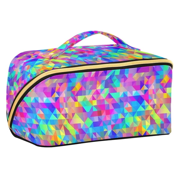 FORMRS Makeup Bag Travel Cosmetic Organizer for Women Fold Flat Zipper Pouch with Handle, Vibrant Geometric Pattern