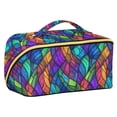 thumbnail image 1 of FORMRS Makeup Bag Travel Cosmetic Organizer for Women Fold Flat Zipper Pouch with Handle, Vibrant Stained Glass Pattern, 1 of 8