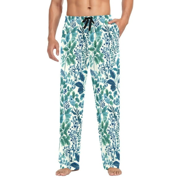 FORMRS Mens Pajama Pants with Pockets Cotton Sleepwear Lounge Bottoms Sizes S-2XL, Beautiful Leaves Pattern