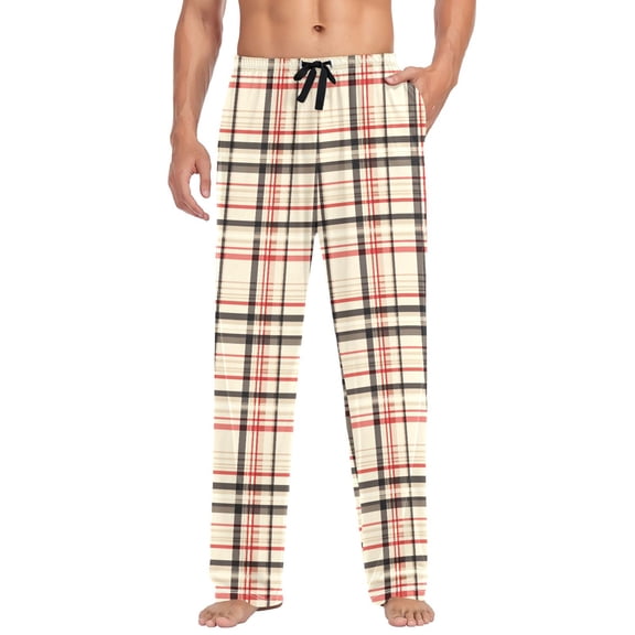 FORMRS Mens Pajama Pants with Pockets Cotton Sleepwear Lounge Bottoms Sizes S-2XL, Black Tartan