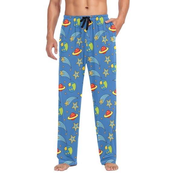 FORMRS Mens Pajama Pants with Pockets Soft Cotton Sleepwear Lounge Bottoms, Sizes S-2XL, Blue Cartoon Galaxy