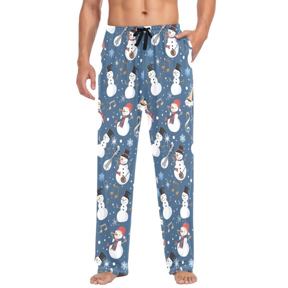 FORMRS Mens Pajama Pants with Pockets Cotton Sleepwear Lounge Bottoms Sizes S-2XL, Blue Cartoon Snowman Pattern