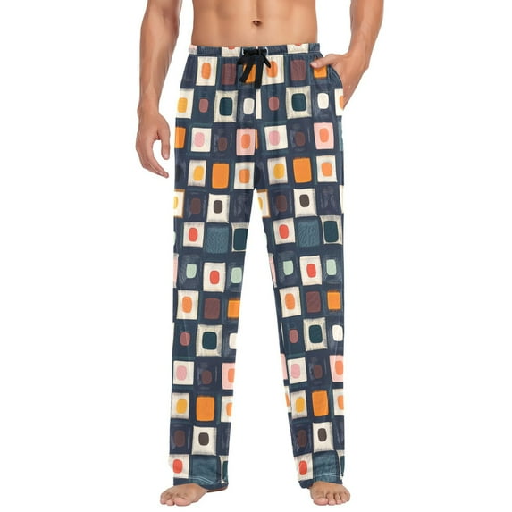 FORMRS Mens Pajama Pants with Pockets Cotton Sleepwear Lounge Bottoms Sizes S-2XL, Blue Circle Mosaic