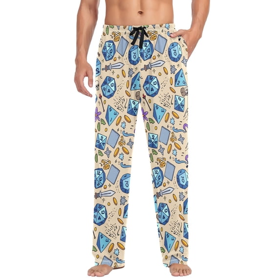 FORMRS Mens Pajama Pants with Pockets Soft Cotton Sleepwear Lounge Bottoms, Sizes S-2XL, Blue Dice Pattern