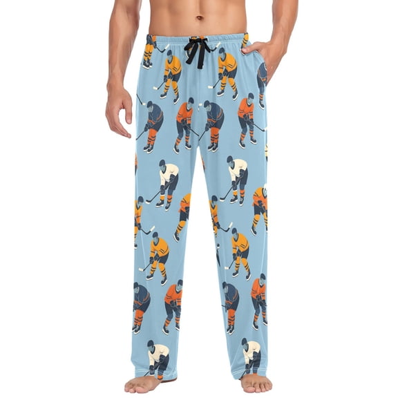 FORMRS Mens Pajama Pants with Pockets Cotton Sleepwear Lounge Bottoms Sizes S-2XL, Blue Hockey Pattern