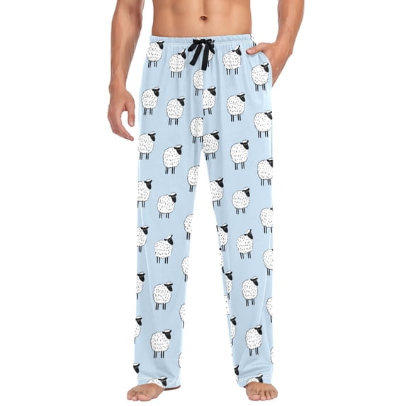 FORMRS Mens Pajama Pants with Pockets Soft Cotton Sleepwear Lounge Bottoms, Sizes S-2XL, Blue Sheep Pattern