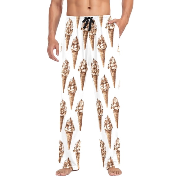 FORMRS Mens Pajama Pants with Pockets Cotton Sleepwear Lounge Bottoms Sizes S-2XL, Brown Ice Cream Pattern