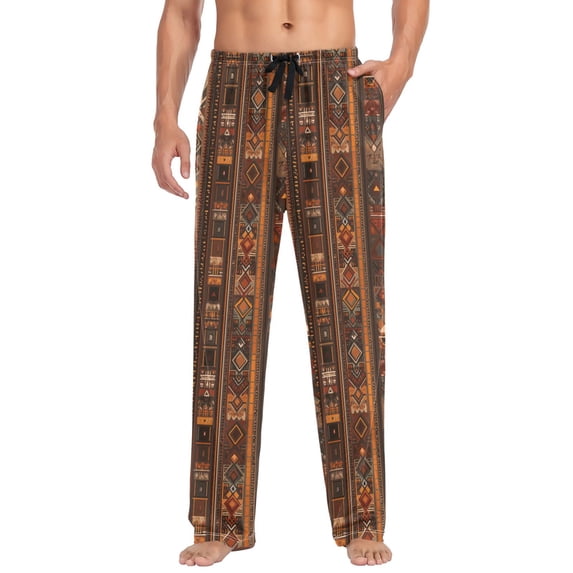 FORMRS Mens Pajama Pants with Pockets Soft Cotton Sleepwear Lounge Bottoms, Sizes S-2XL, Brown Tribal Pattern