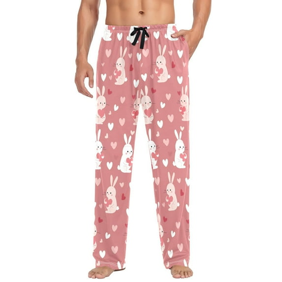 FORMRS Mens Pajama Pants with Pockets Cotton Sleepwear Lounge Bottoms Sizes S-2XL, Bunny Love Blooms