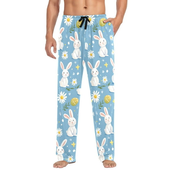 FORMRS Mens Pajama Pants with Pockets Cotton Sleepwear Lounge Bottoms Sizes S-2XL, Cartoon Easter Bunnies