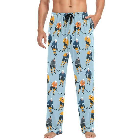 FORMRS Mens Pajama Pants with Pockets Cotton Sleepwear Lounge Bottoms Sizes S-2XL, Cartoon Hockey Pattern