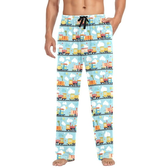 FORMRS Mens Pajama Pants with Pockets Cotton Sleepwear Lounge Bottoms Sizes S-2XL, Cartoon Train Pattern