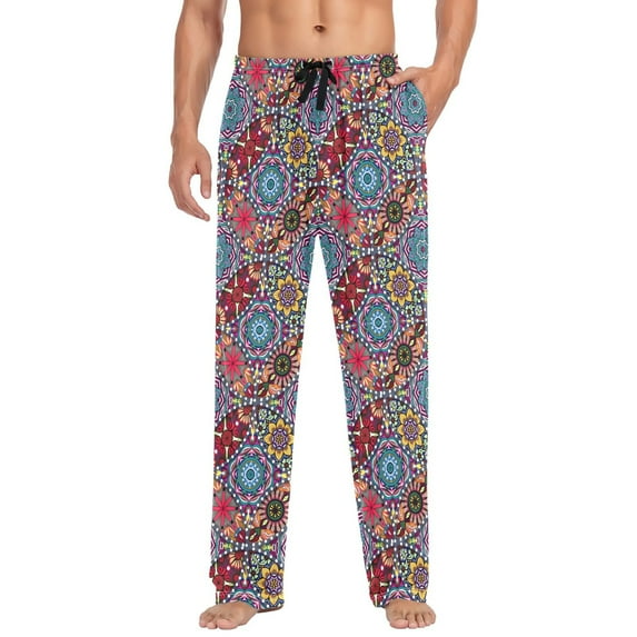 FORMRS Mens Pajama Pants with Pockets Cotton Sleepwear Lounge Bottoms Sizes S-2XL, Colorful Mandala Pattern