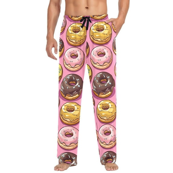 FORMRS Mens Pajama Pants with Pockets Cotton Sleepwear Lounge Bottoms Sizes S-2XL, Cute Doughnuts Pattern