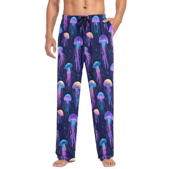 FORMRS Mens Pajama Pants with Pockets Soft Cotton Sleepwear Lounge Bottoms, Sizes S-2XL, Dark Blue Jellyfish Pattern