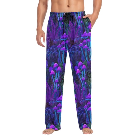 FORMRS Mens Pajama Pants with Pockets Soft Cotton Sleepwear Lounge Bottoms, Sizes S-2XL, Dark Mushrooms Pattern