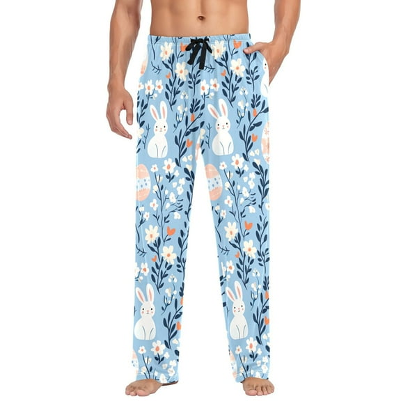 FORMRS Mens Pajama Pants with Pockets Cotton Sleepwear Lounge Bottoms Sizes S-2XL, Floral Easter Rabbits