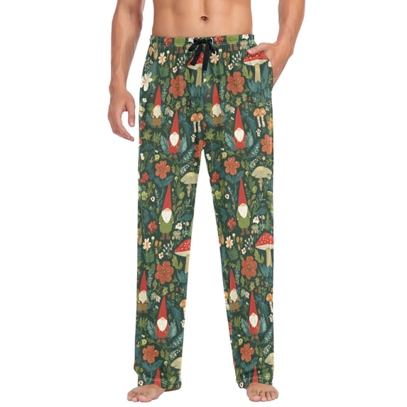 FORMRS Mens Pajama Pants with Pockets Soft Cotton Sleepwear Lounge Bottoms, Sizes S-2XL, Forest Mushroom Pattern